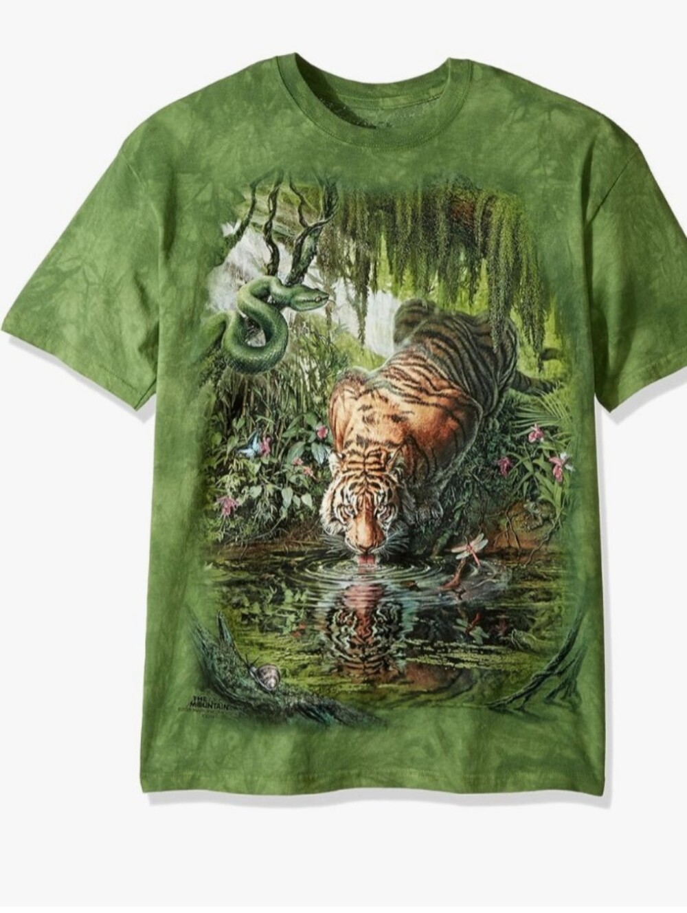 The Mountain Enchanted Tiger T-Shirt Green Artwork Snake Tiger Jungle M